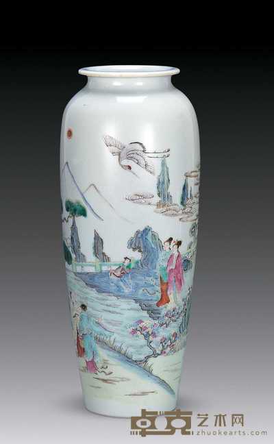 民国 粉彩山水人物图瓶 7.6×26.5cm